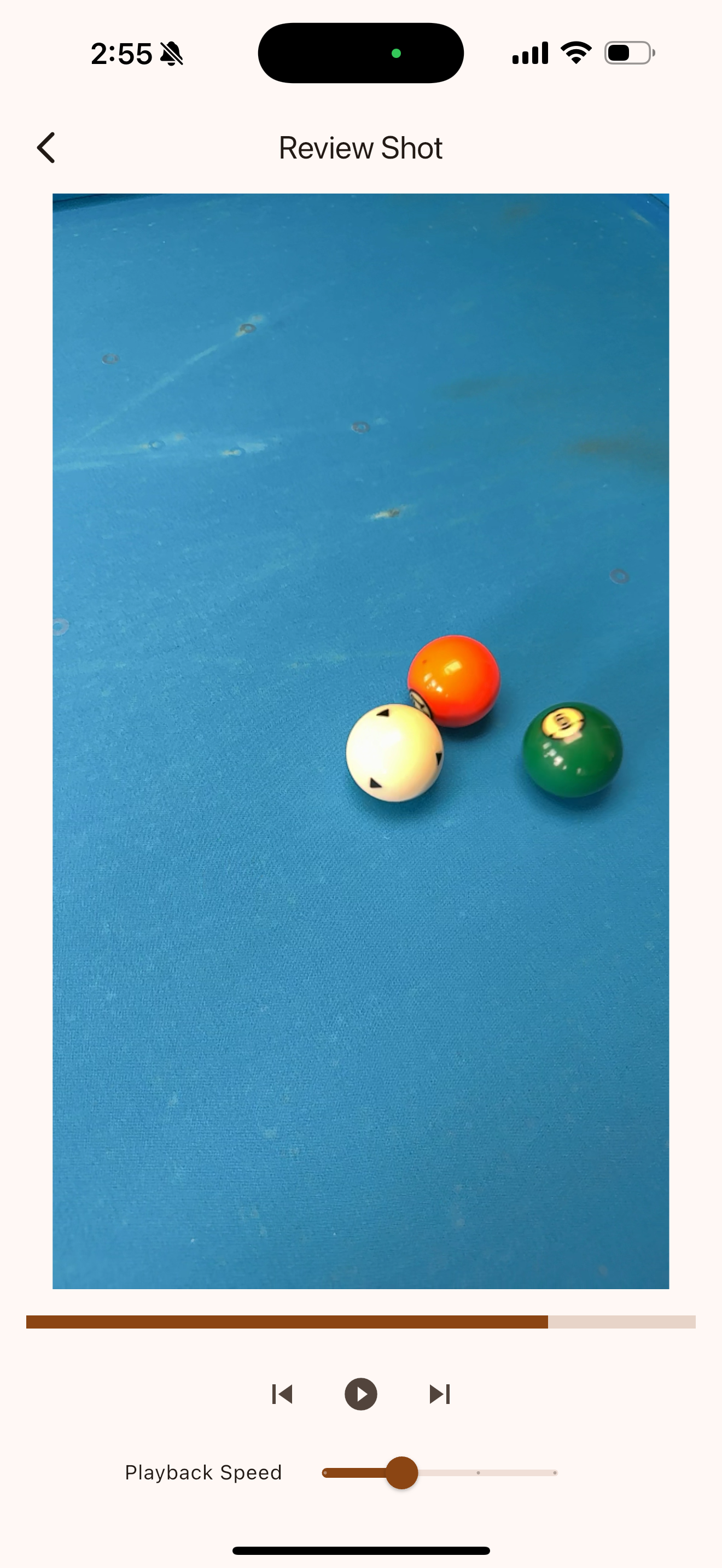 Shot Watch app showing video review of pool shot